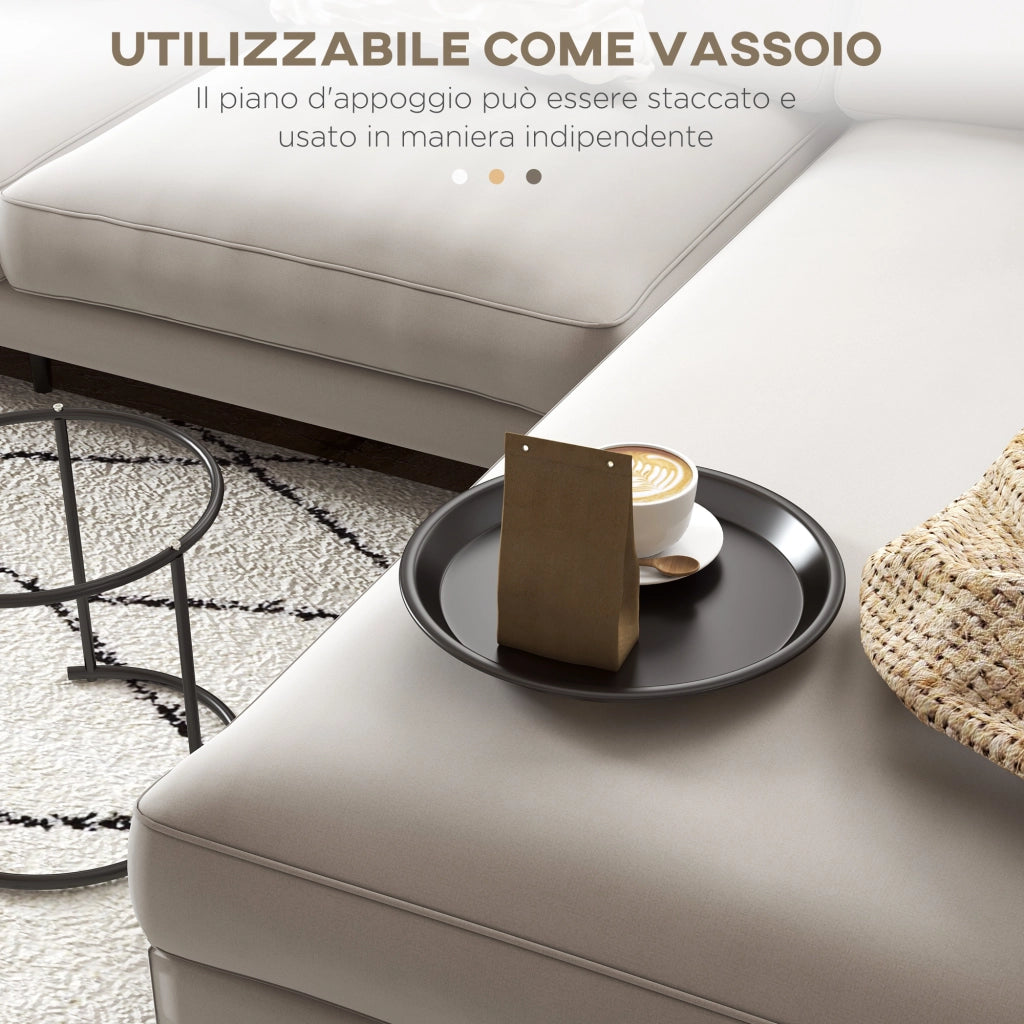 Set 2 Tavolini da Salotto Sovrapponibili Rotondi con Vassoio Rimovibile in Acciaio, Nero