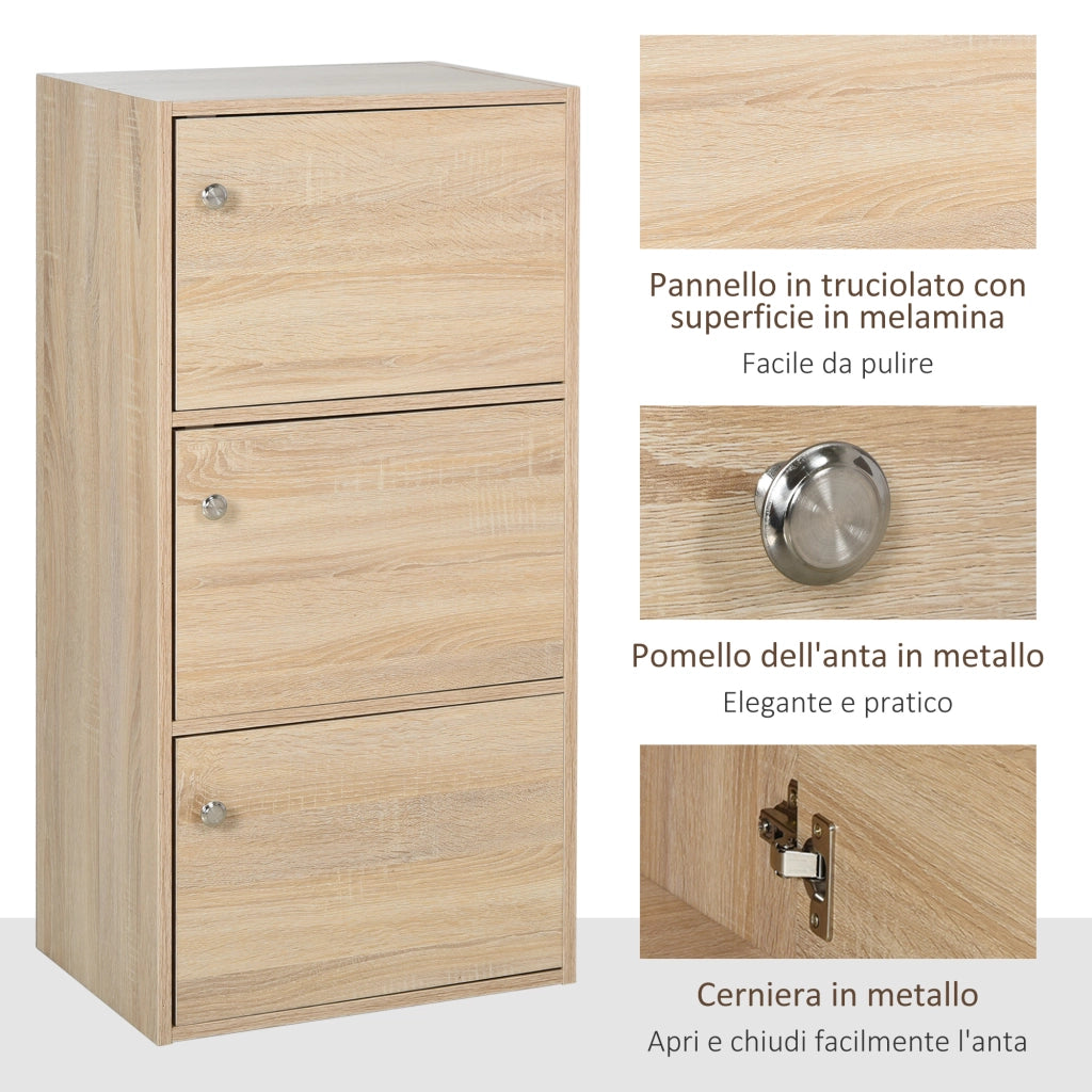 Mobiletto Multiuso con 3 Ripiani in Legno e 3 Antine per Casa, Camera, Soggiorno o Ufficio, 48x34x100cm