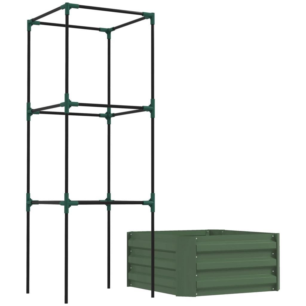 Aiuola rialzata con traliccio, fioriera e orto, fioriera in acciaio zincato, ideale per giardino e balcone, verde