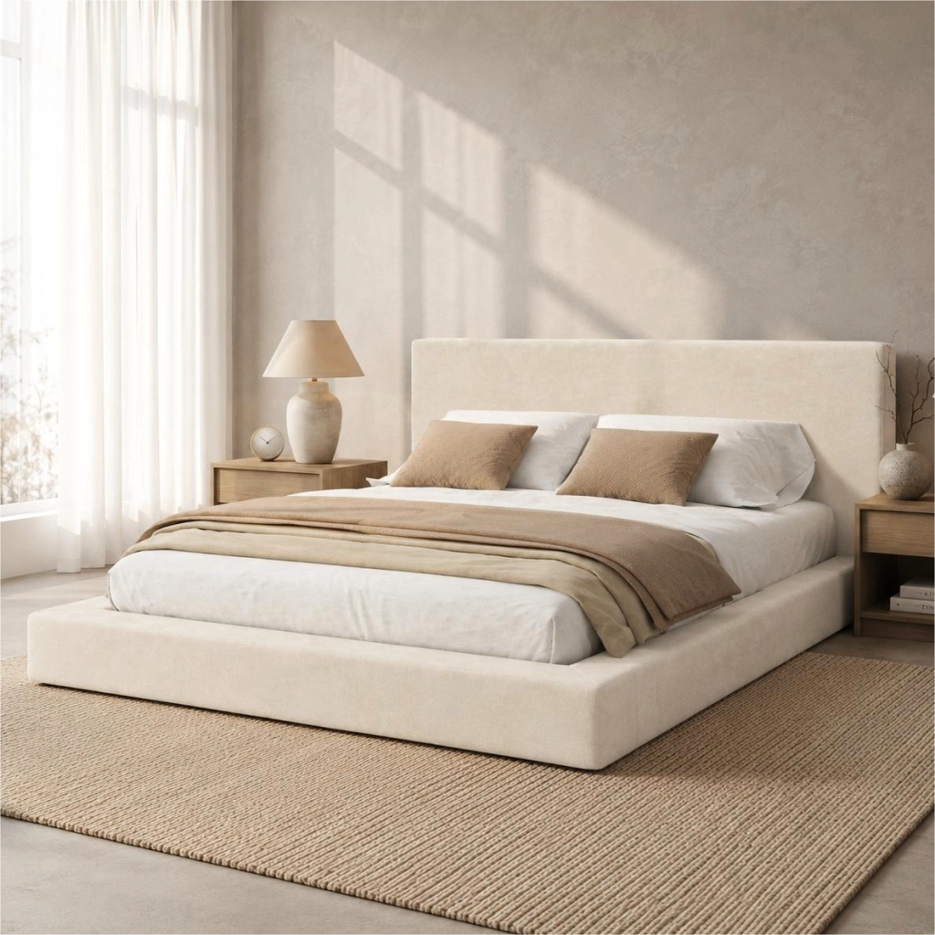 letto imbottito chenille beige 180 x 200 cm