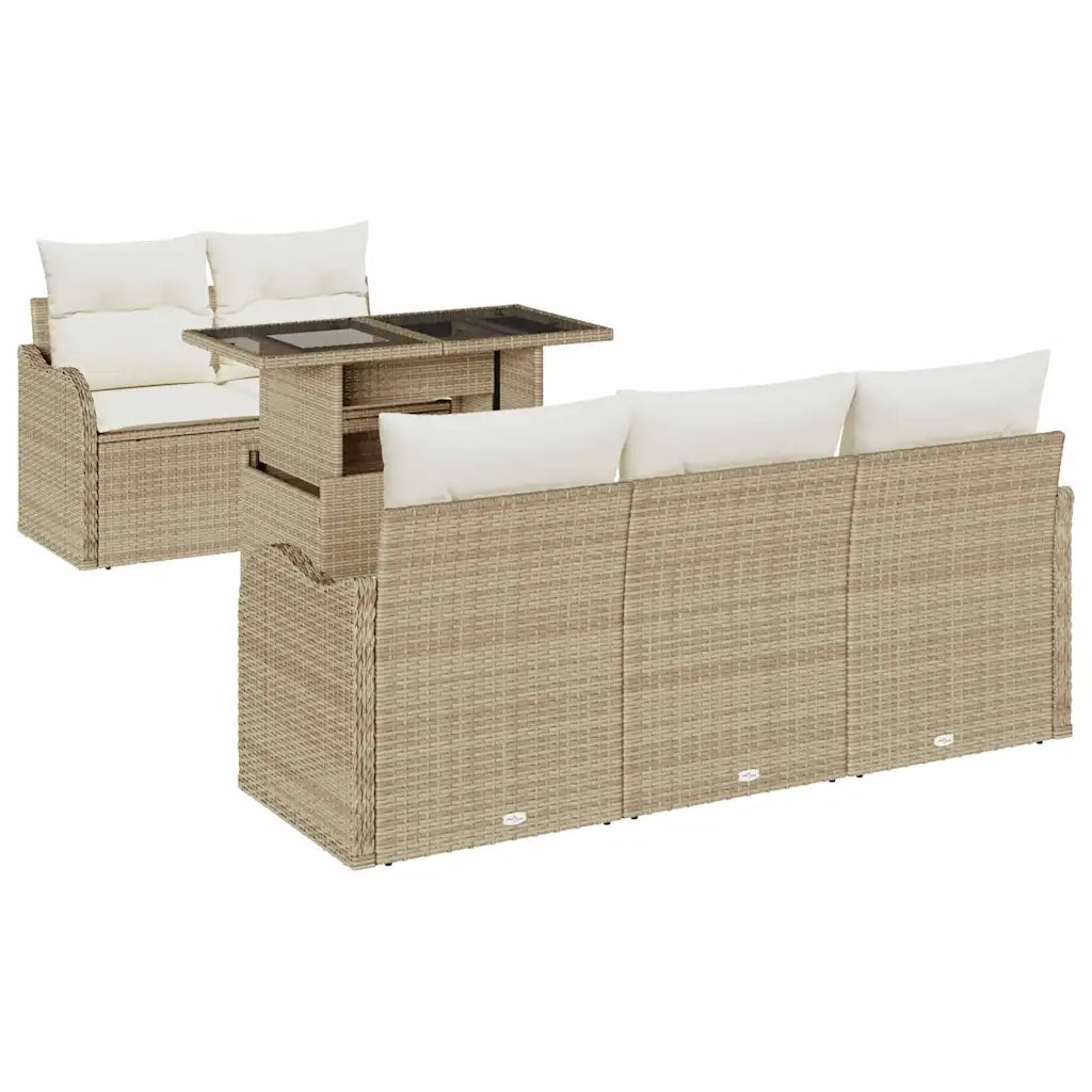 Set Divano da Giardino 6 pcs Beige Rattan in Polipropilene