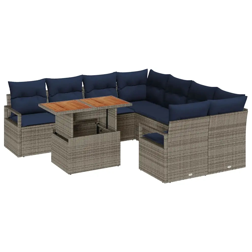Set da Pranzo per Giardino con cuscino 9 pcs Grigio e Blu Navy 3349695