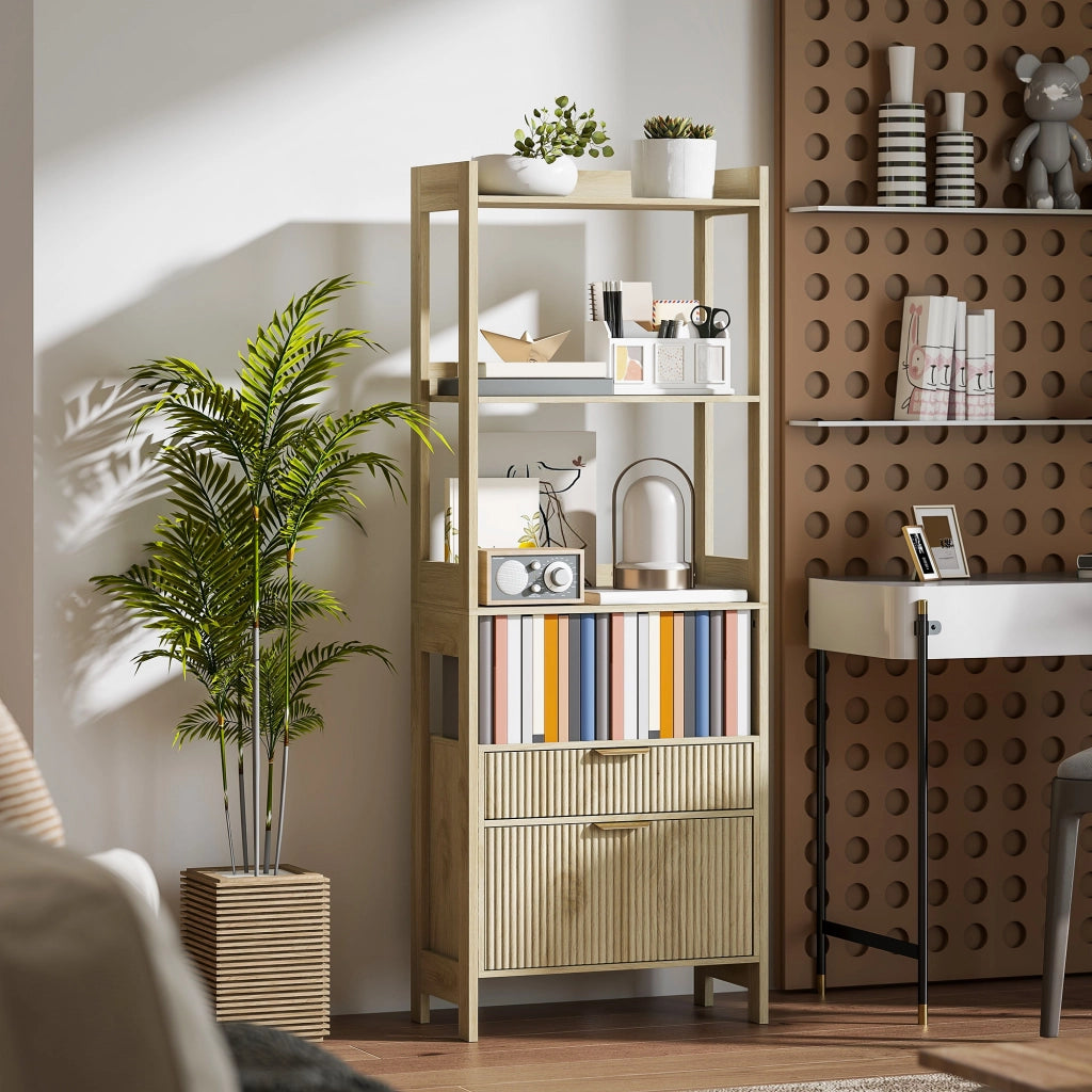 Libreria con cassetti e scaffali aperti ¨C zephmum ¨C legno naturale 60x30x160