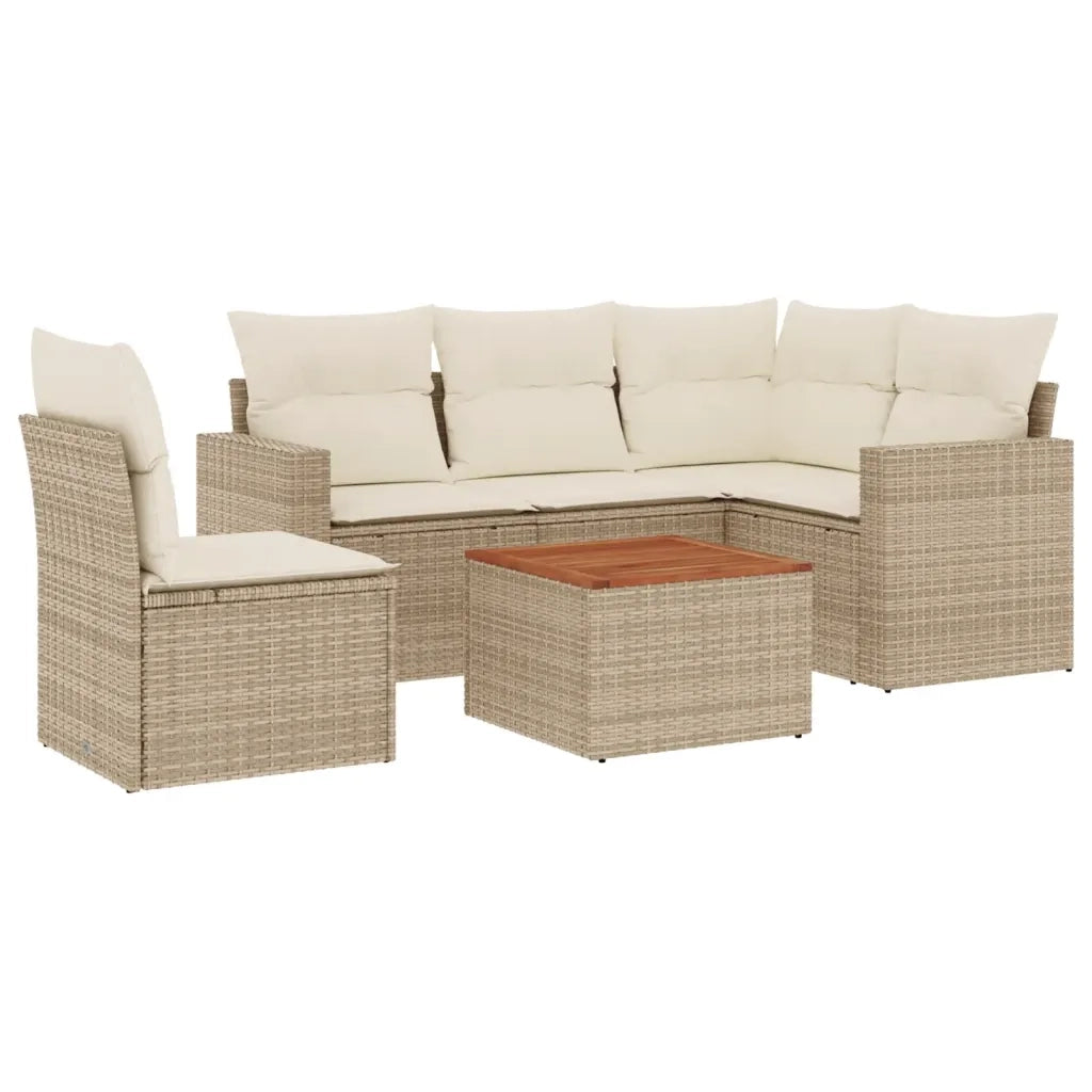 Set Divano da Giardino 6 pz con Cuscini Beige in Polyrattan 3256457