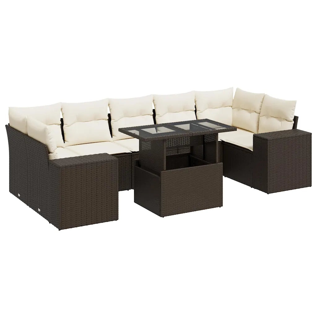 Set Divani da Giardino 8 pz con Cuscini Marrone in Polyrattan 3326764