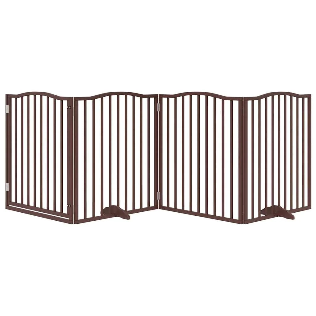 Cancelletto di sicurezza per cani con porta in legno di pioppo a 4 pannelli marrone 02_0023295