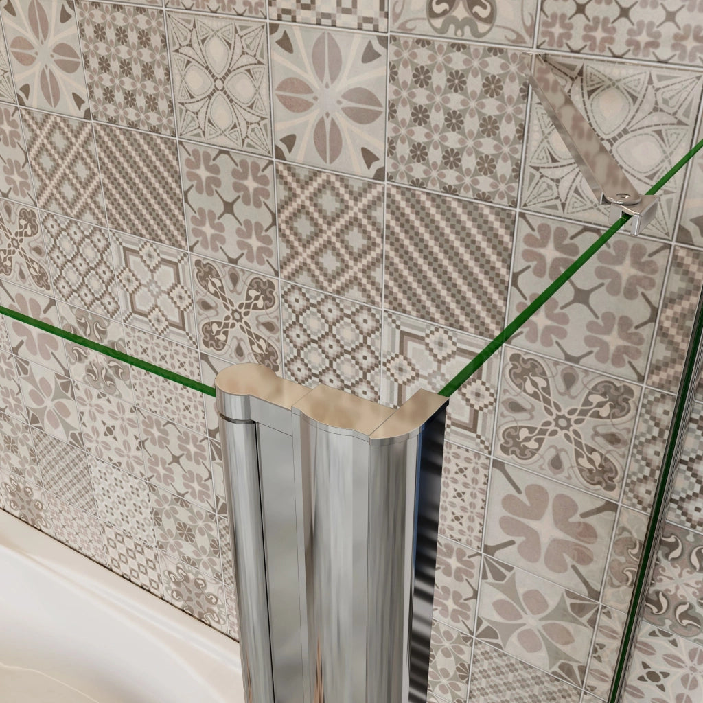 H.140 cm Sopravasca da Bagno Doccia con Parete Fissa 90x75 cm Due Ante Pieghevoli a Libro Vetro Temperato Trasparente 6 mm Anticalcare Cromo Lucido