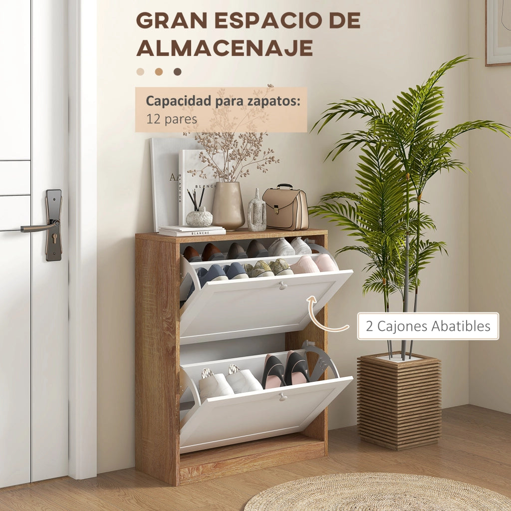 Scarpiera salvaspazio ¨C Xylo ¨C 2 ante, 12 paia, legno bianco e naturale, 60x24,5x75,5 cm
