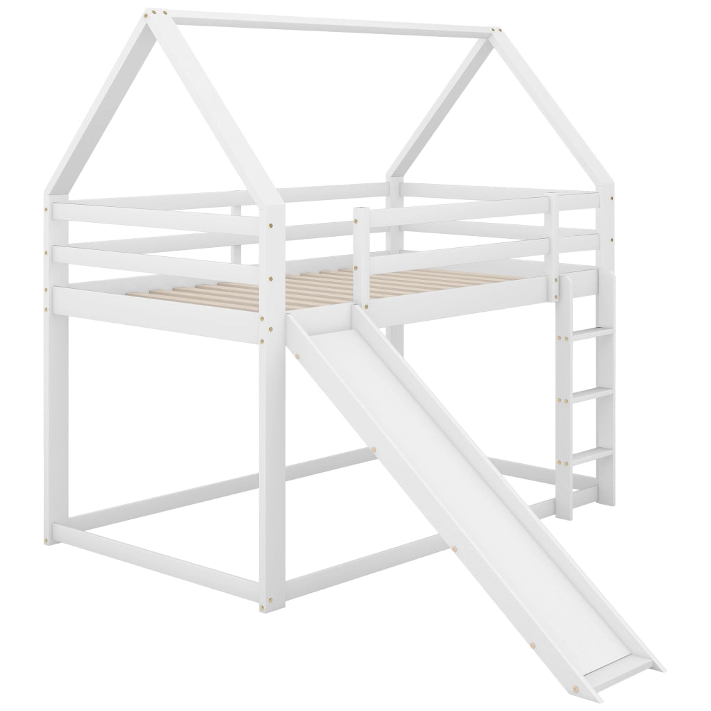 LETTO A CASTELLO a casetta 90x200 cm con scivolo e scala Bianco