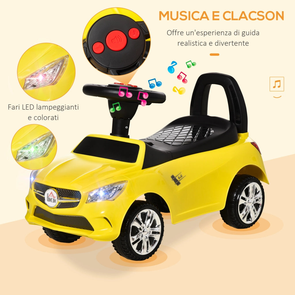 Macchinina Cavalcabile per Bambini ¨C Xylo ¨C Giallo, con Volante Fari e Musiche, 63.5x28x36 cm