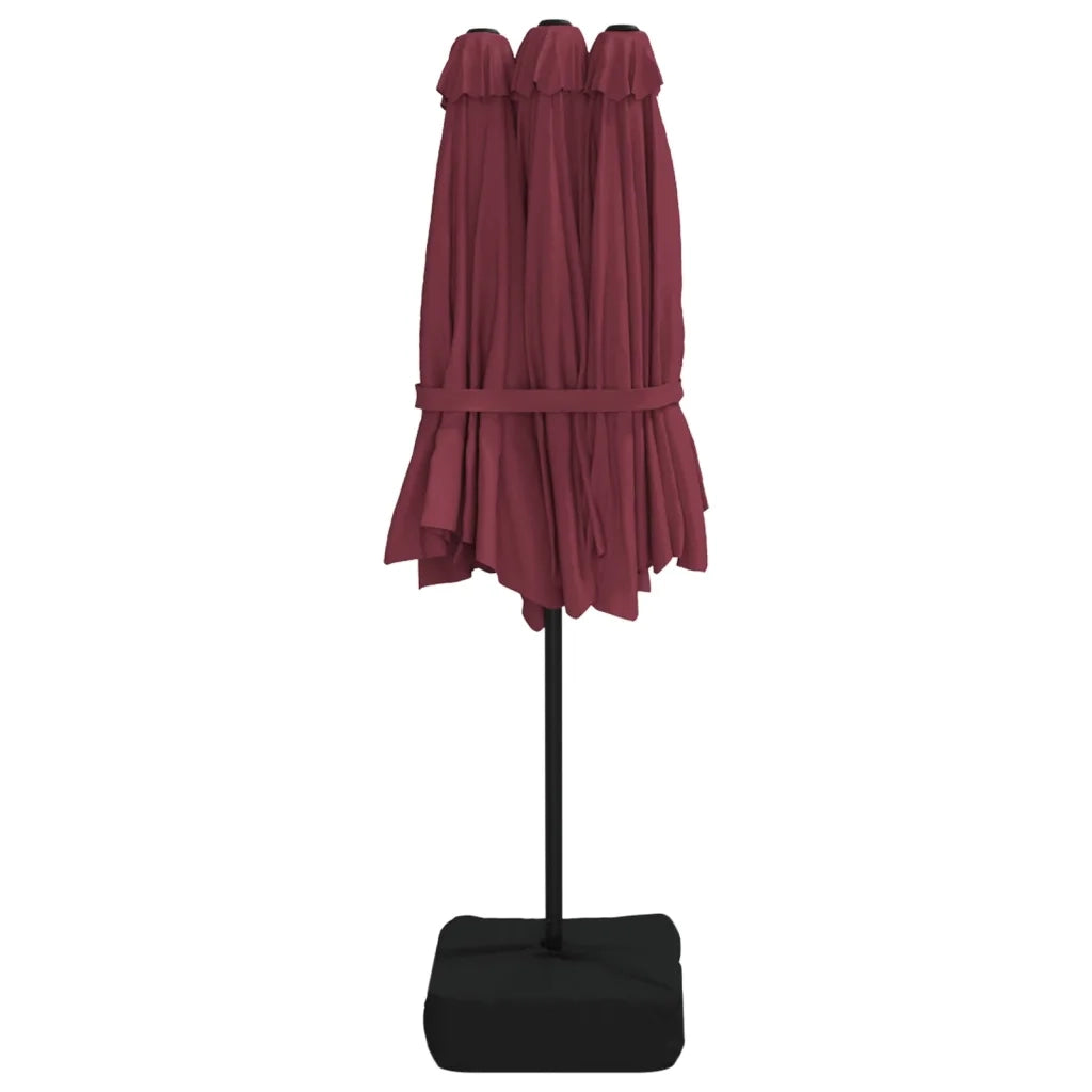 Ombrellone a Doppia Testa con LED Rosso Bordeaux 449x265 cm 362957