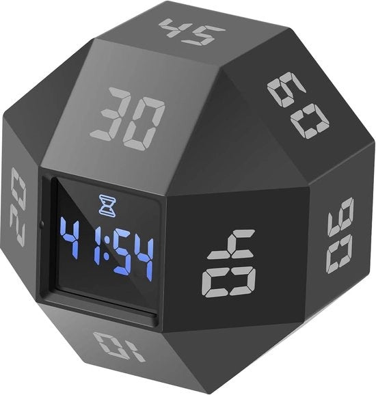 Timer a cubo mini 12 facce con conto alla rovescia programmabile 1-3-5-10-15-20-25-30-45-60-90 minuti, dispositivo di gestione del tempo ricaricabile, adatto per il management del ADHD, l'apprendimento e la cucina (nero)