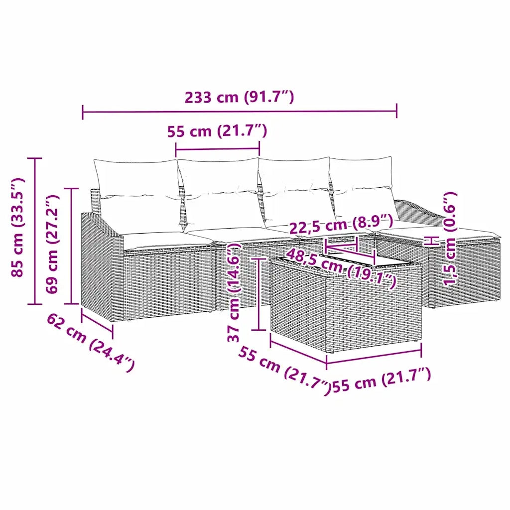 Set di divani con cuscino 6 pcs Nero polyrattan 3346687