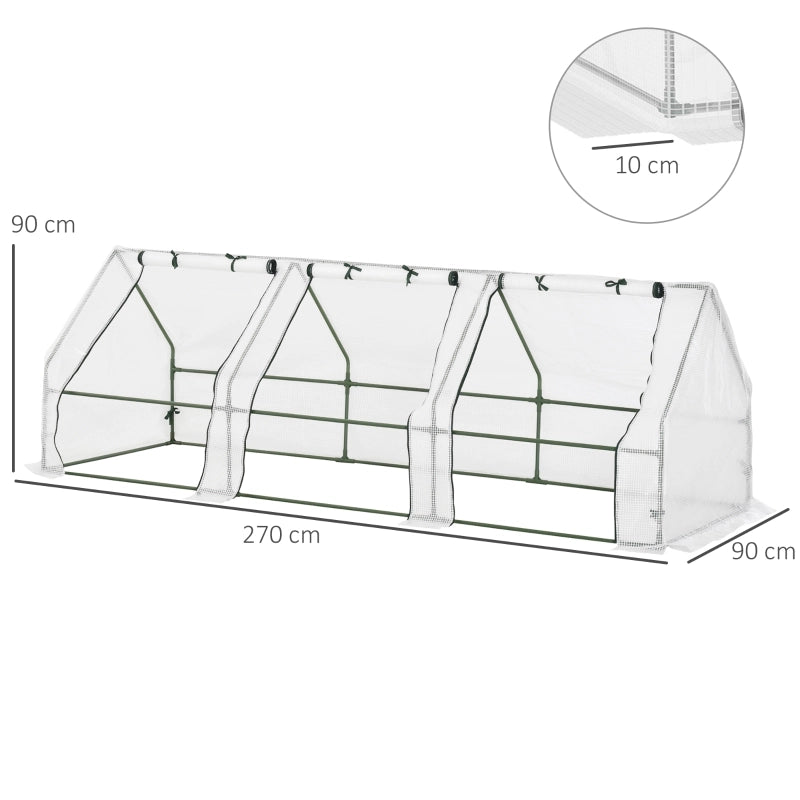 Serra con 3 finestre avvolgibili, pellicola in rete di PE, serra in lamina d'acciaio, serra per balcone, giardino, serra per pomodori 270x90x90cm,
