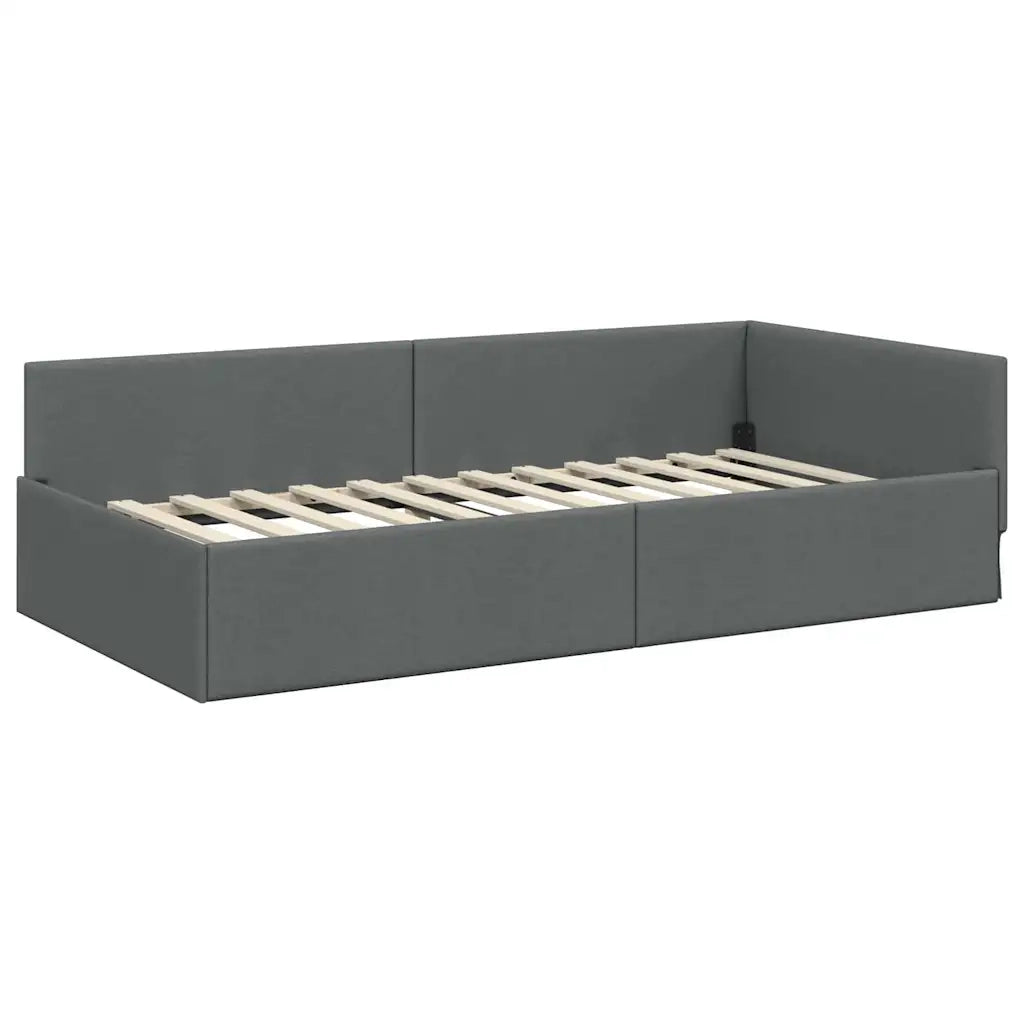 Cornice del letto ad angolo Grigio scuro 90 cm x 200 cm Tessuto