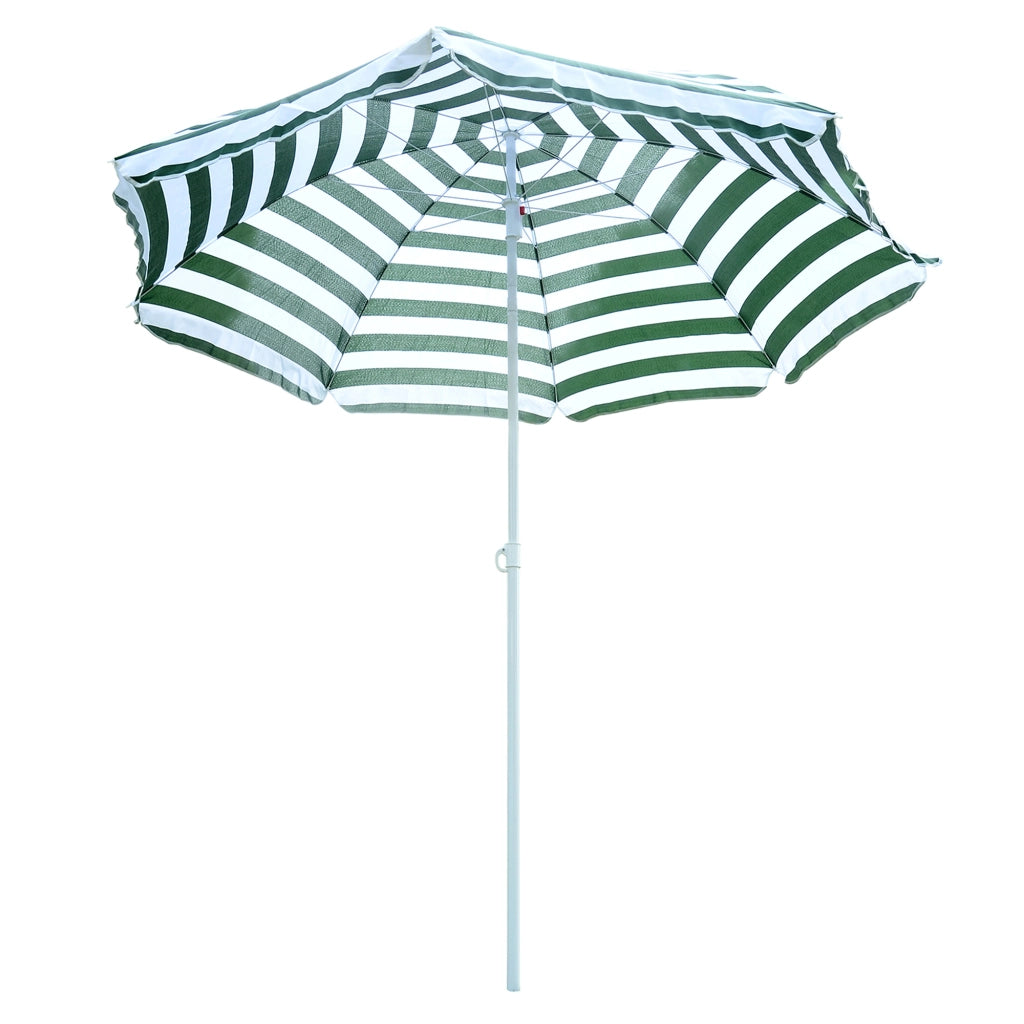 Ombrellone da Spiaggia ¨C Xylo ¨C ?180 cm Verde e Bianco con Palo in Metallo Inclinabile