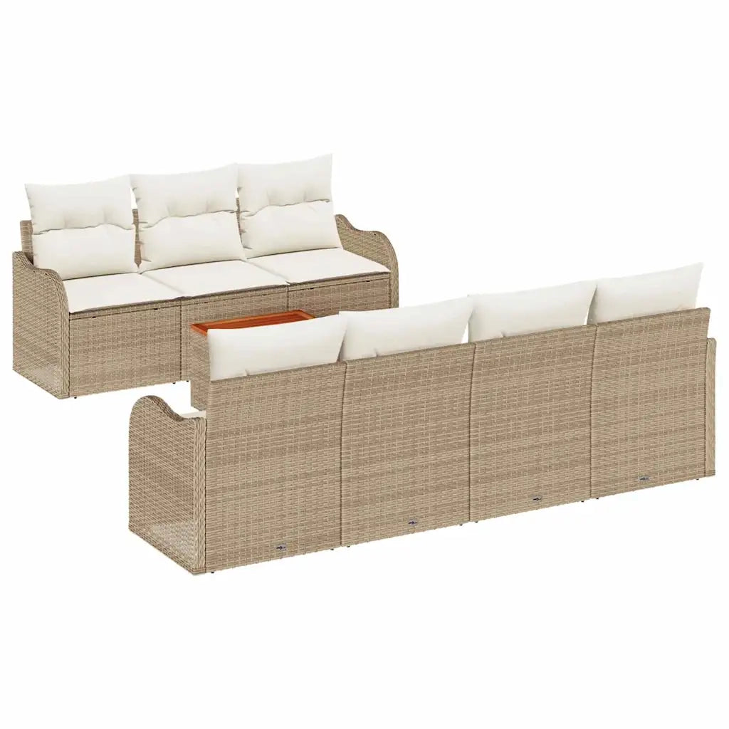 Set Divano da Giardino con cuscino 8 pcs Beige polyrattan