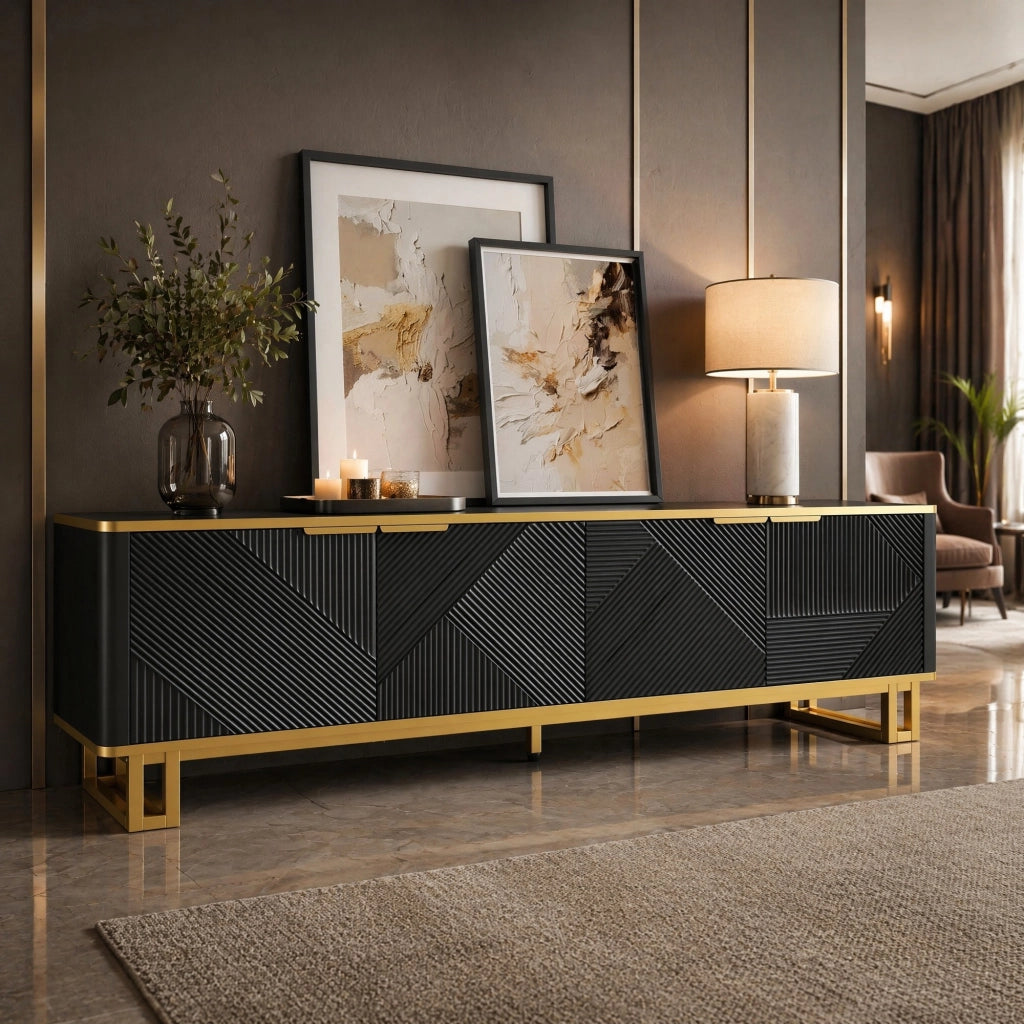 MOBILE TV 160x37,5x48 cm MDF Nero con texture geometrica