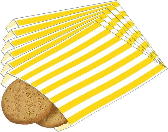 100 sacchetti di carta piccoli per dolci - Sacchetti di carta gialli 5x7'' a strisce - Sacchetti Pick and mix - Sacchetti dolci per bambini - Sacchetti per Halloween/Kerst/Buon Natale/Buon Compleanno/Regali per feste
