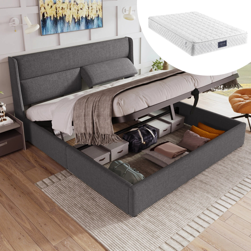 letto imbottito lino grigio 140x200 cm