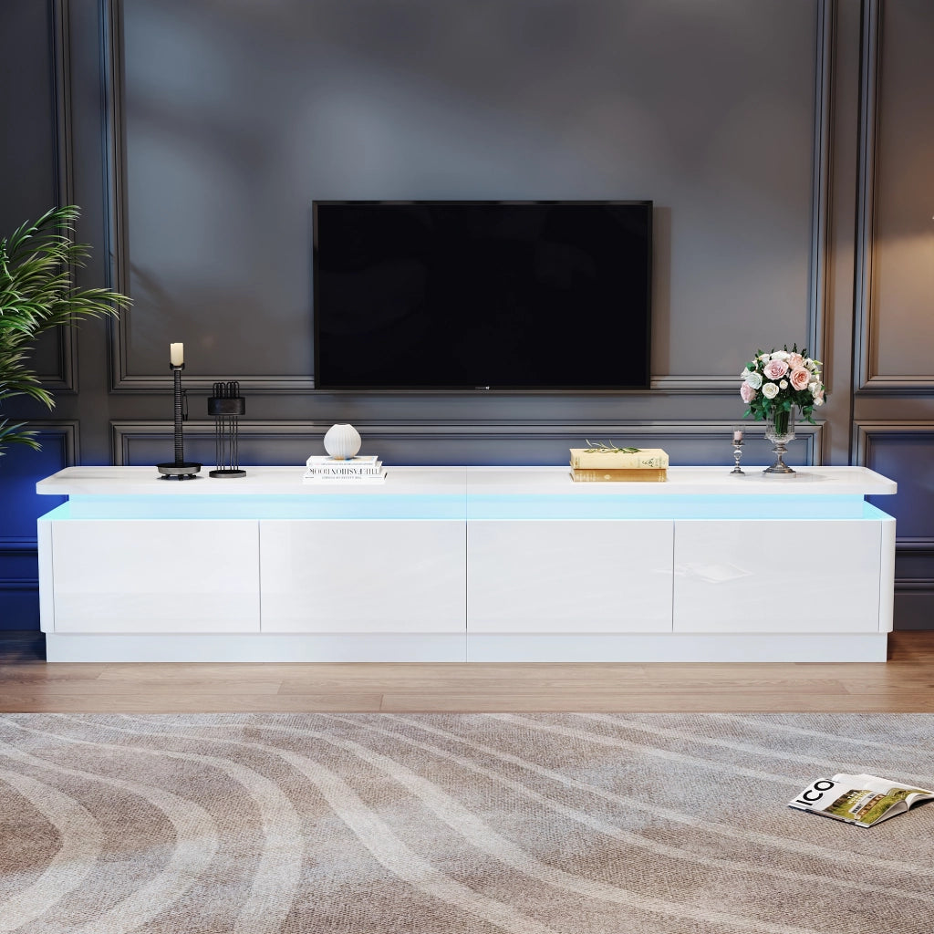 Mobile TV con 4 cassetti e LED - per soggiorno - 180x34x40 cm - in truciolato - bianco
