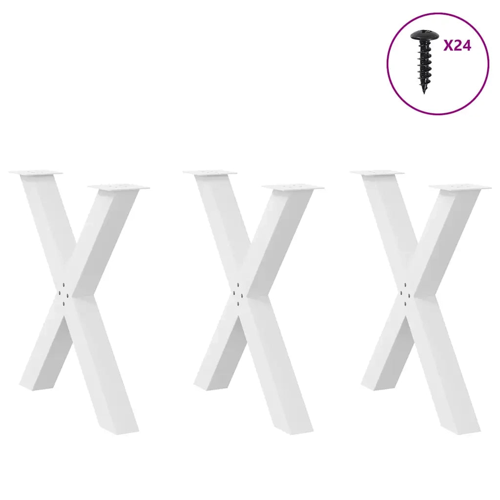 Gambe per tavolo da pranzo a forma di X 3 pz bianche 70x(72-73) cm in acciaio 4012989