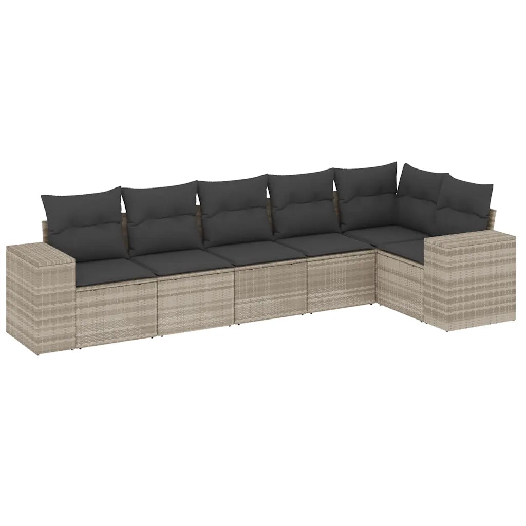 Set Divano da Giardino 6pz con Cuscini Grigio Chiaro Polyrattan