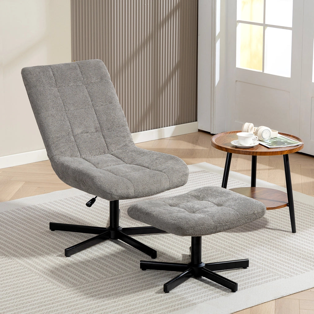 Poltrona Relax Reclinabile 4 Livelli ¨C Xylo ¨C Tessuto Effetto Velluto Grigio con Poggiapiedi, 66x80x93-104 cm