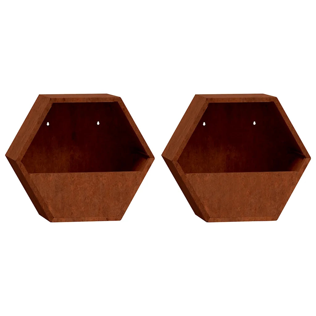 2 pz Fioriere | Cassetta per fiori | Vaso da Parete Ruggine in Acciaio Corten 46x10x40 cm