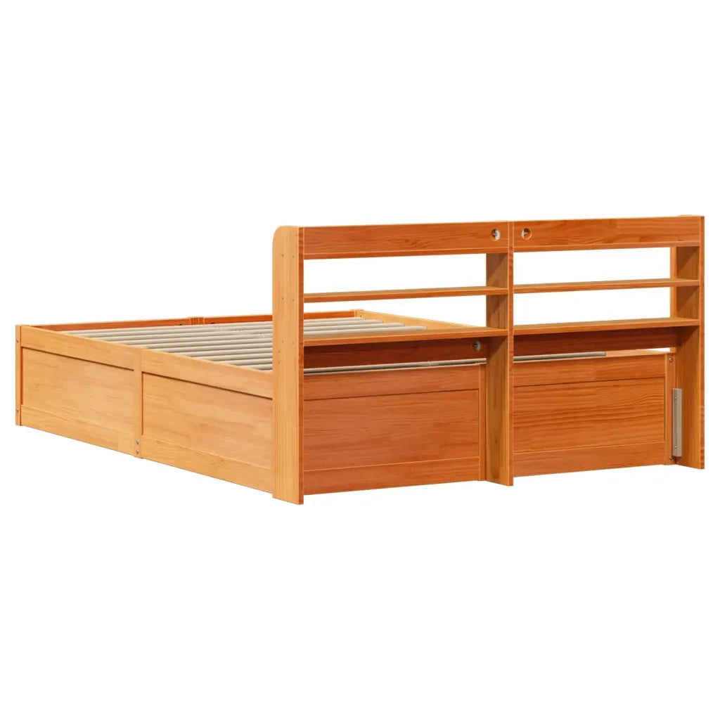 Letto matrimoniale | Letto per adulti | Giroletto con Testiera Marrone Cera 135x190 cm Massello Pino