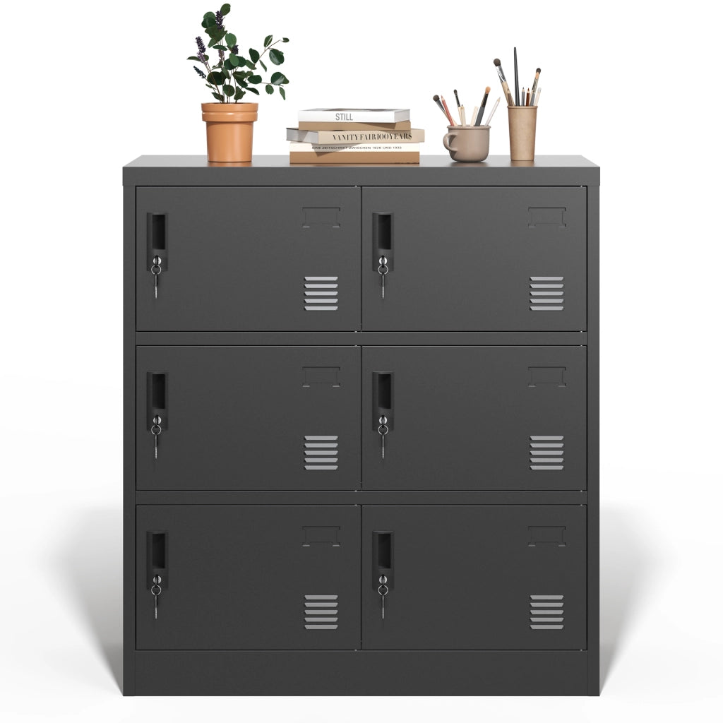 Armadio metallico a 6 ante per ufficio, palestra, scuola e casa - Armadio di sicurezza con fessura per tessere (nero). H 100 cm ¡Á L 90 cm ¡Á P 40 cm