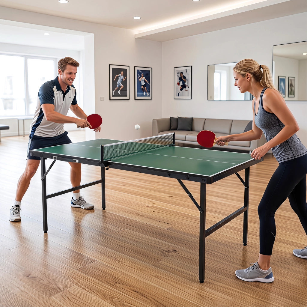 Tavolo da ping pong pieghevole 152,5x76 cm rete 2 racchette palline, Tavolo tennis portatile preassemblato salvaspazio Verde