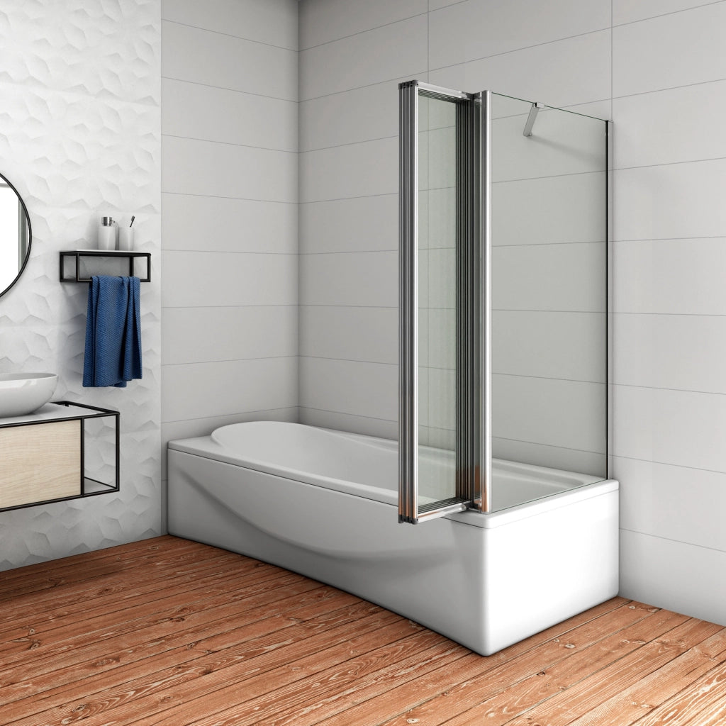 120x140cm Parete Doccia Sopravasca Angolare 5 Ante Pieghevoli Vetro 4 mm con Parete Laterale 65cm Vetro Temperato 6 mm Trasparente Telai Cromi Lucidi