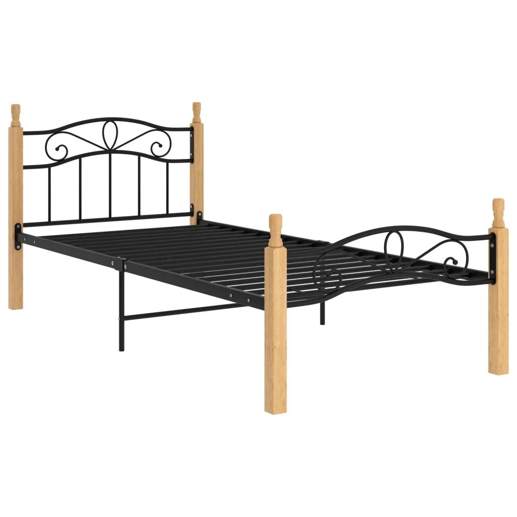 Giroletto Nero in Metallo e Legno Massello di Rovere 90x200 cm 324911