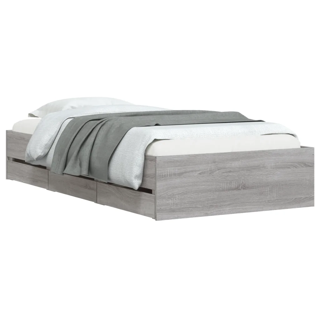 Letto singolo | Letto per adulti | Giroletto Cassetti Grigio Sonoma 75x190 cm Legno Multistrato