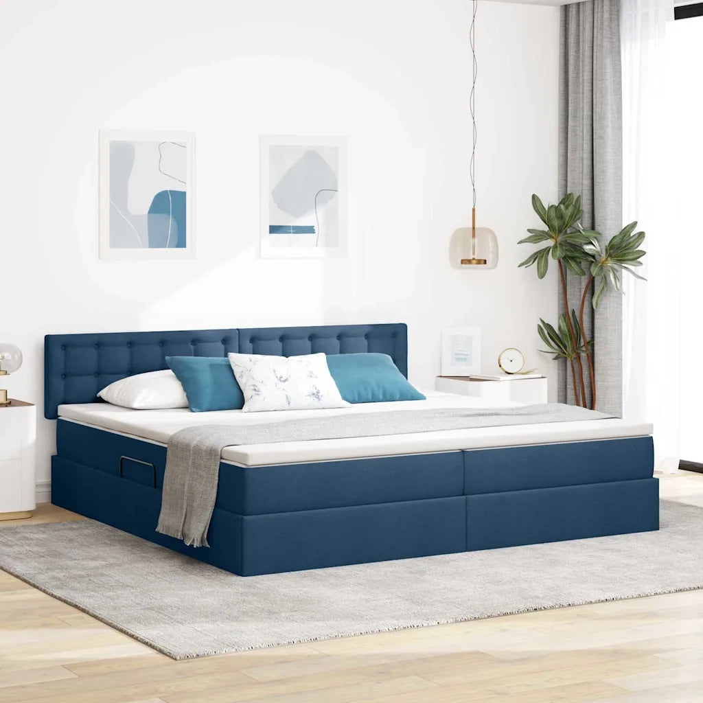Letto con contenitore e materasso con testiera Blu 200 x 200 cm 3370661