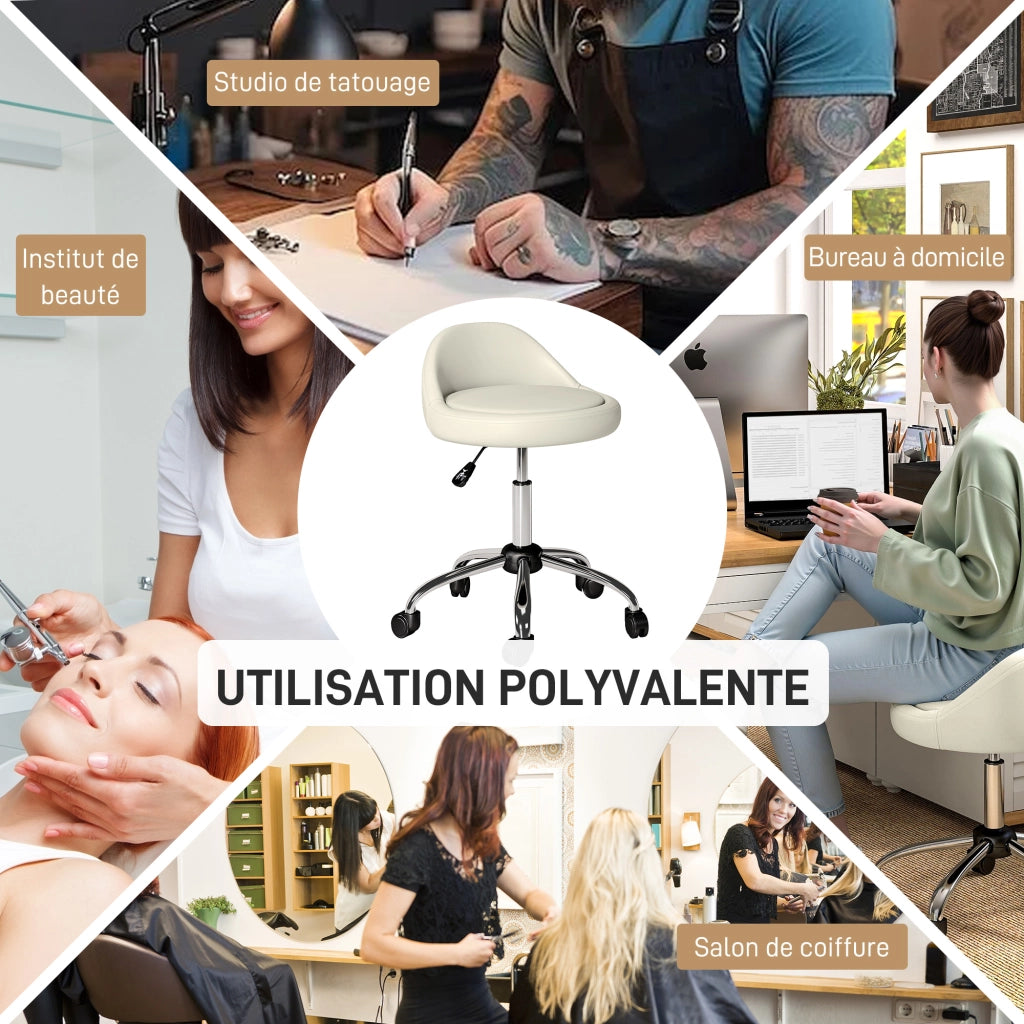 Sgabello da Lavoro Girevole 360¡ã con Rotelle ¨C Xylo ¨C Bianco, Altezza Regolabile 53-73 cm