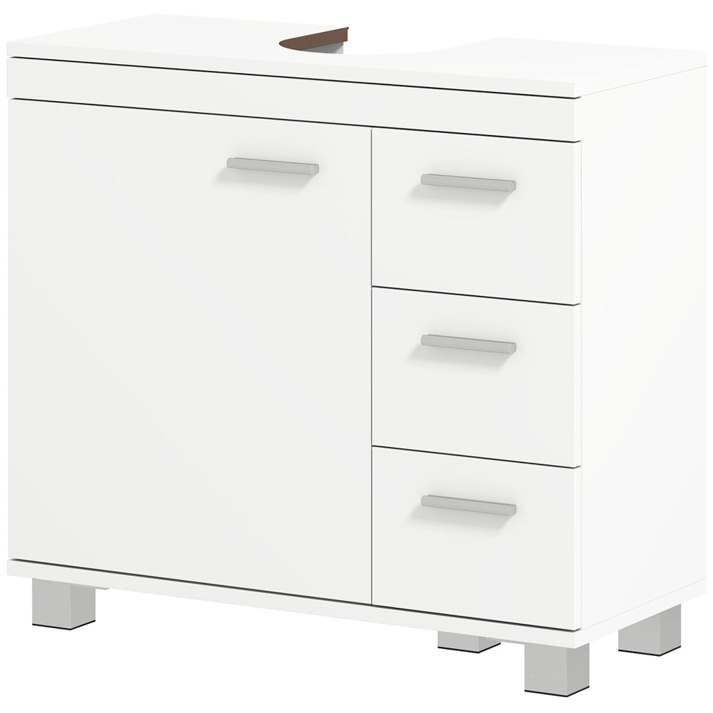 Mobiletto Sottolavabo con 3 Cassetti e Anta ¨C zephmum ¨C Bianco 70x30x64 cm