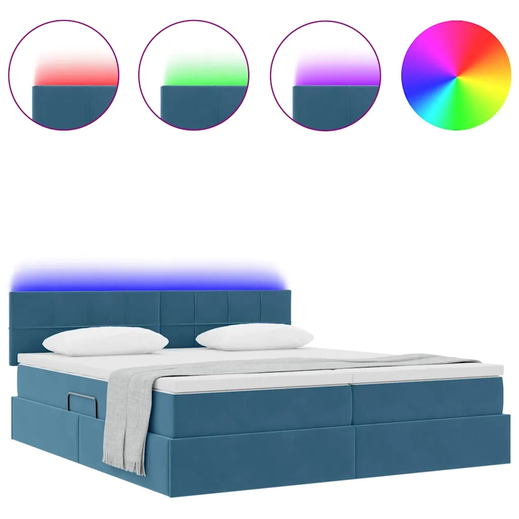 Letto con luci a strisce a LED Blu Scuro 180 x 200 cm Velluto