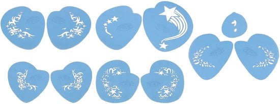 Stencili per trucco 5 pezzi - Riciclabile - Lavabile - Materiale PET - Tatuaggio temporaneo - Modelli per trucco - Utilizzo igienico