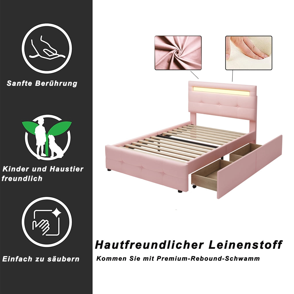 letto imbottito lino rosa 90 x 200 cm