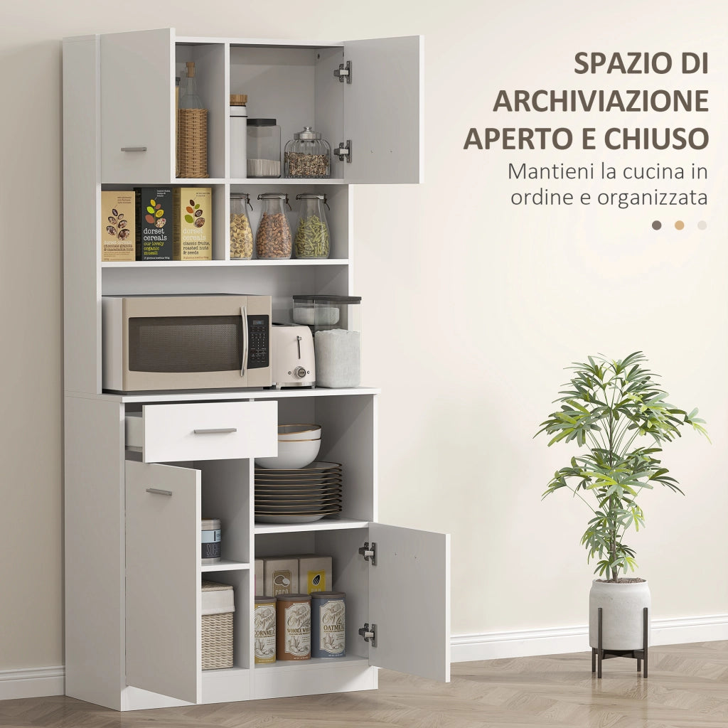 Mobile Dispensa Legno ¨C Xylo ¨C 4 Ante 3 Ripiani Cassetto 80x35x180cm Bianco