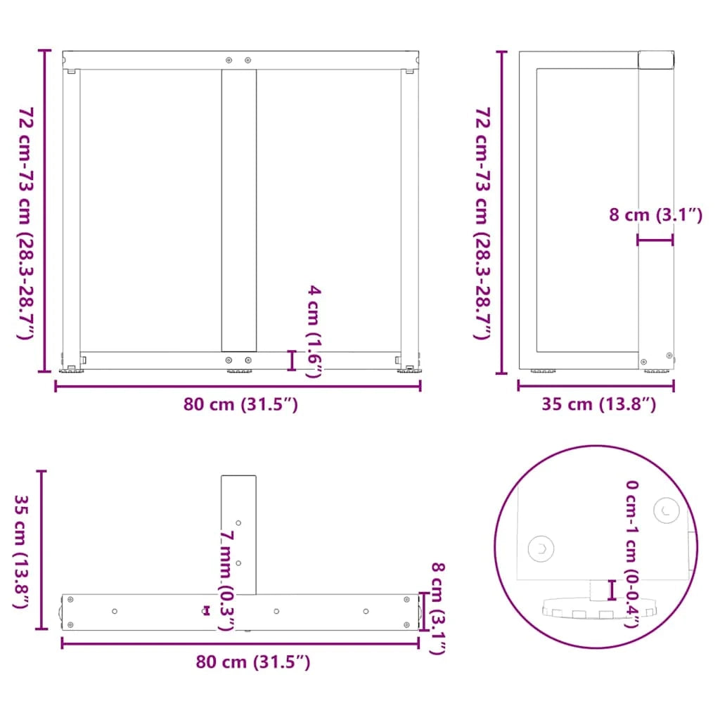 Set di 2 gambe regolabili a forma di T per tavolo da pranzo 80 x 35 x 72 cm design moderno acciaio nero 02_0057327