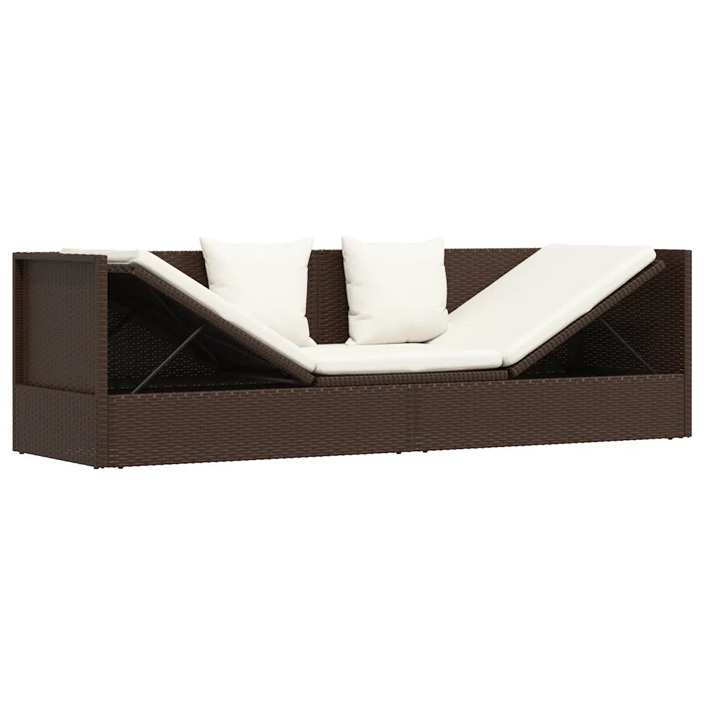 Lettino da Giardino con Cuscini in Polyrattan Marrone 49392