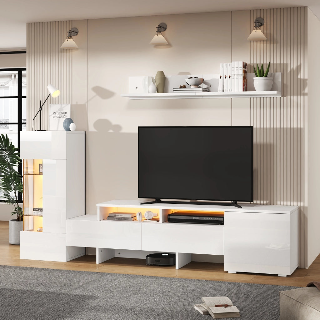 MOBILE TV Set da 3 pezzi con LED 170 cm Bianco lucido