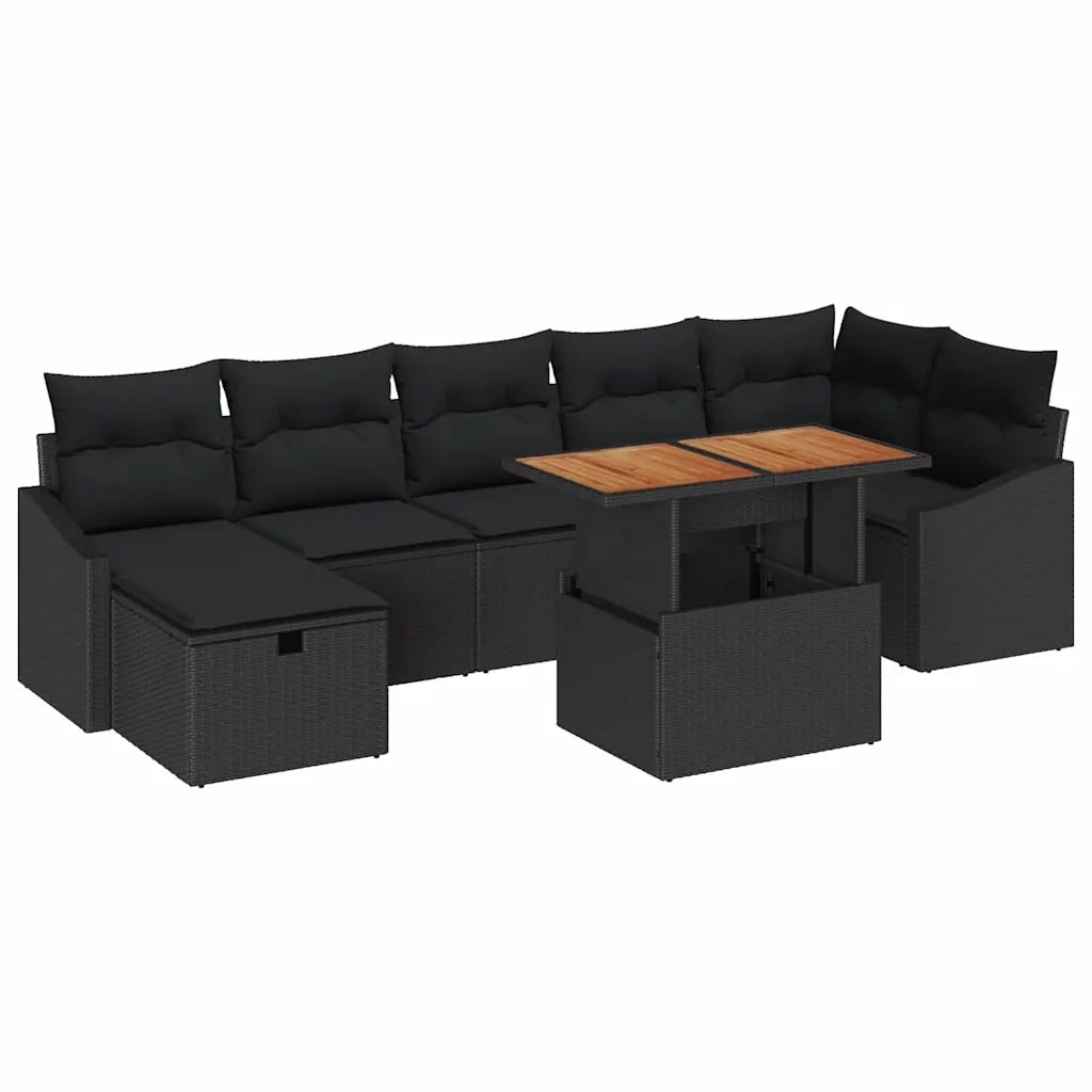 Set Divano da Giardino con cuscino 8 pcs Nero polyrattan 3360034