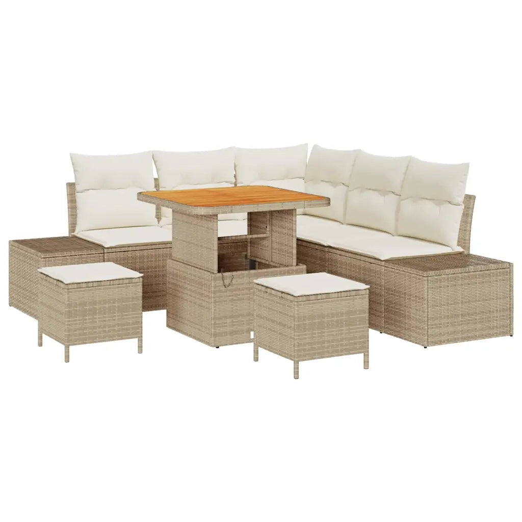 Set Divano da Giardino con cuscino 8 pcs Beige Poly Rattan