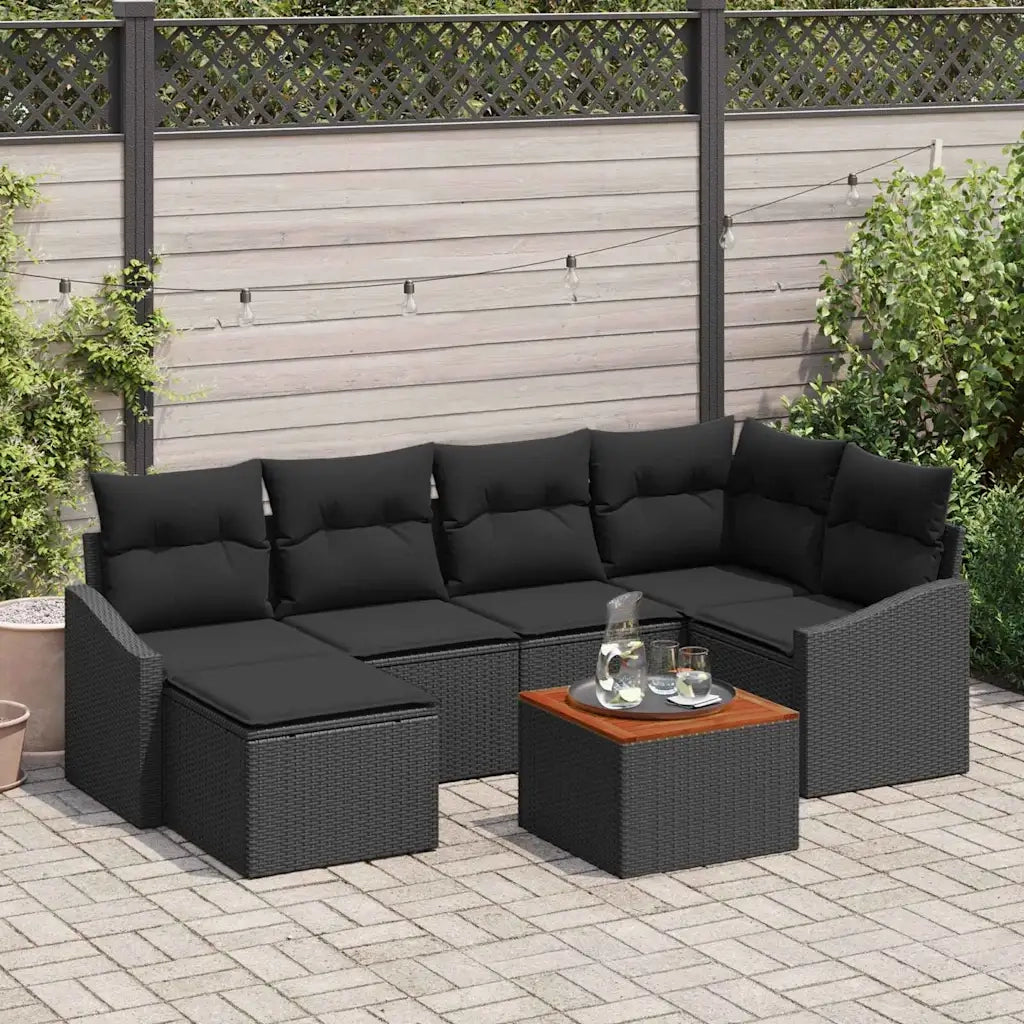 Set Divano da Giardino con cuscino 7 pcs Nero polyrattan 3347856