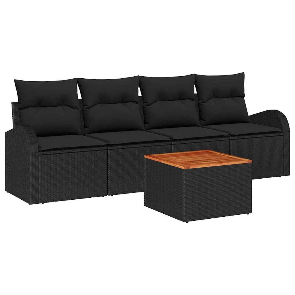 Set Divano da Giardino con cuscino 5 pcs Nero polyrattan
