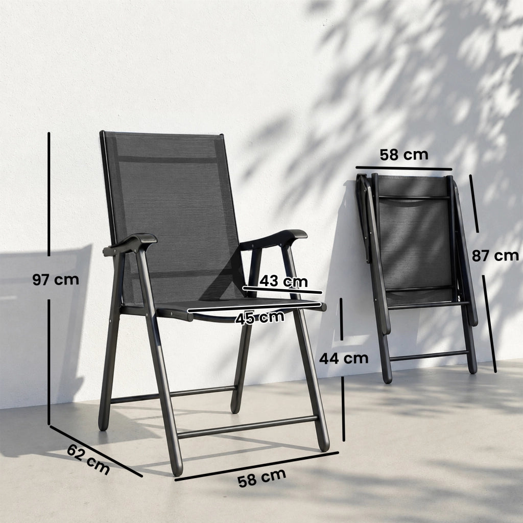 Sedia da Giardino Pieghevole ¨C zephmum ¨C 4 Pezzi, Struttura Metallo, Nero, 58x62x97cm